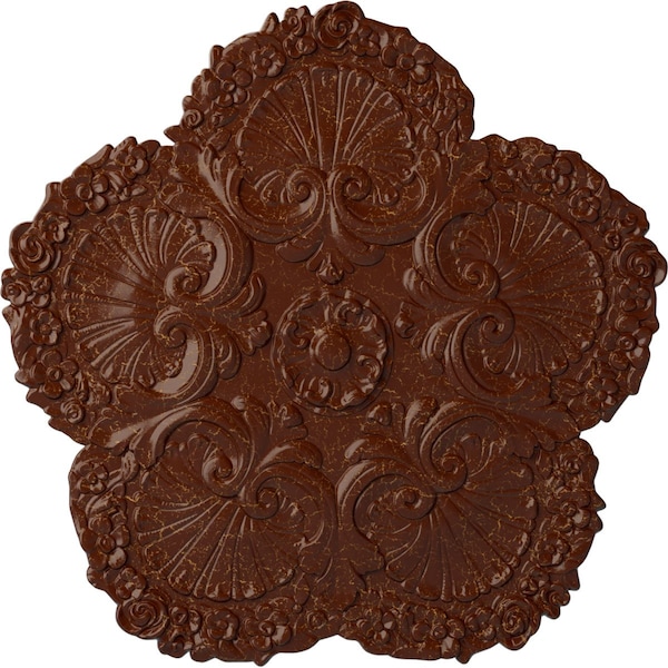 Ekena Millwork Shell Ceiling Medallion, Hand-Painted Burnished Mahogany Crackle, 25 5/8"OD x 1"P CM25SHBMC - main